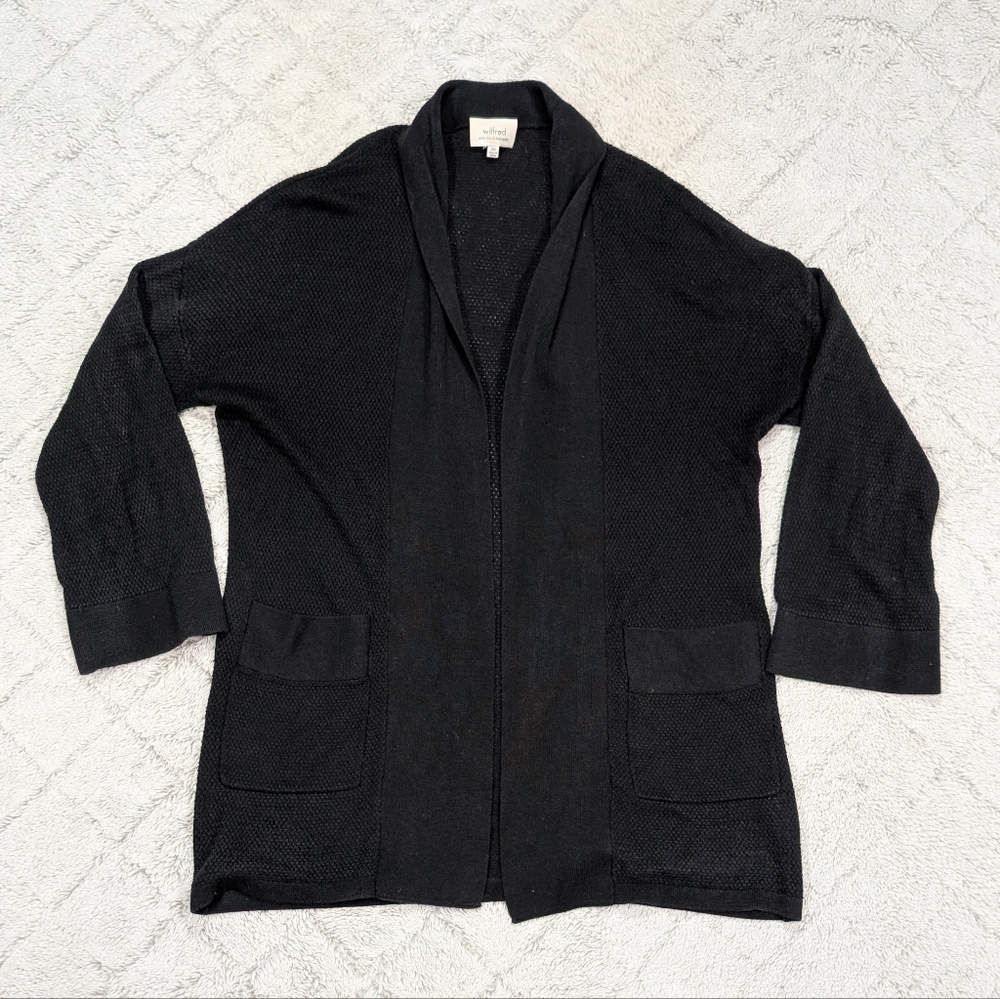 Wilfred Sweater Womens XXS Black Cardigan Silk Cashmere Open Front Knit Minimal